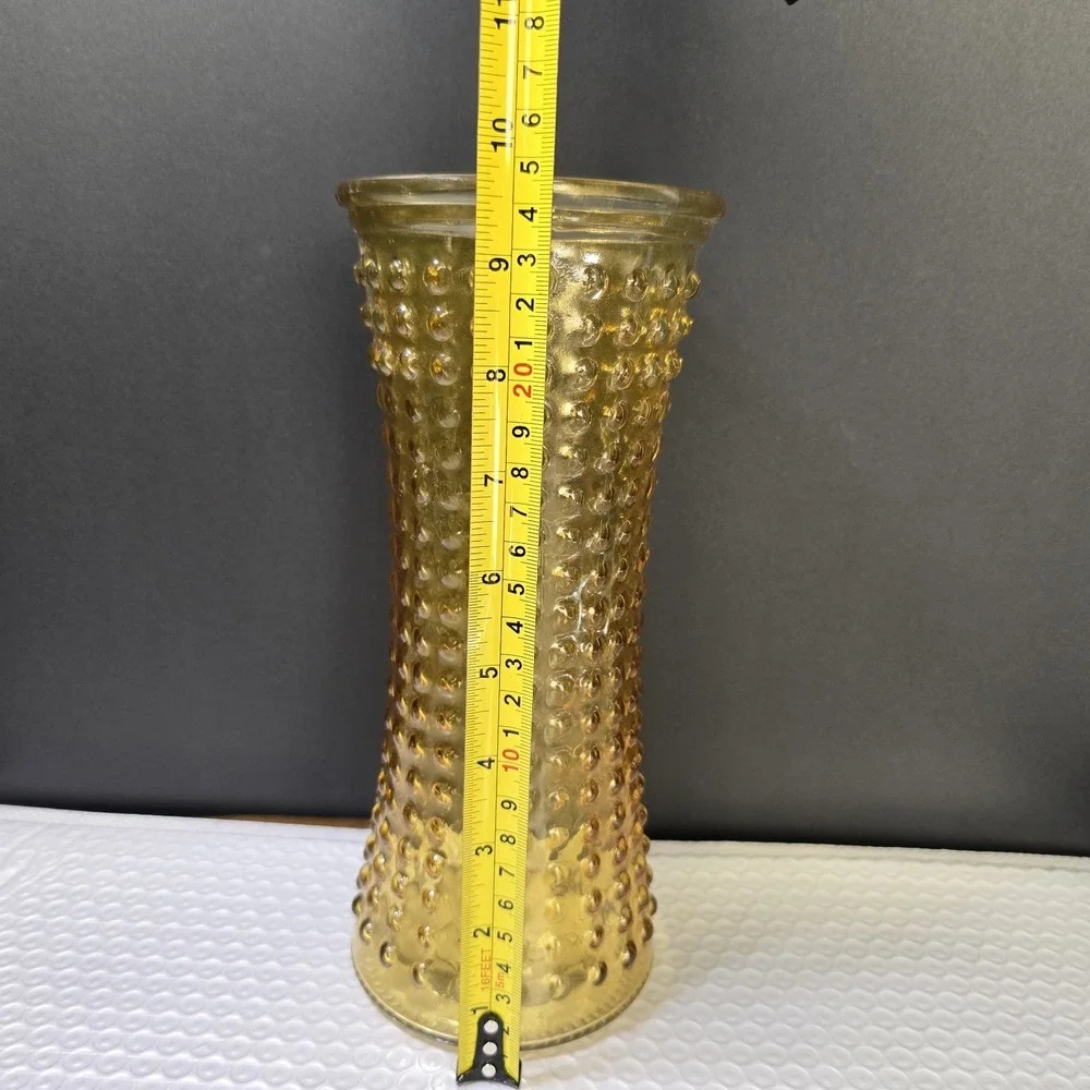 Vintage MCM Amber Hobnail Vase DPS Amber Glass Flared